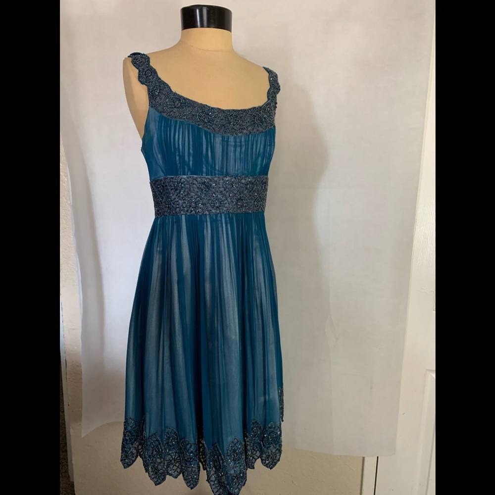 Adrianna Papell Evening formal 100% silk party dress beaded size 6